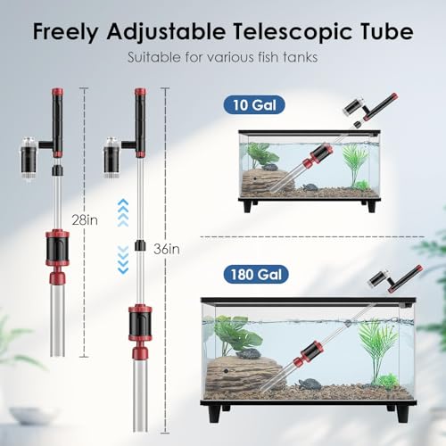 AKKEE Aquarium Vacuum Gravel Cleaner, 36W Electric Fish Tank Cleaner Vacuum, 8 in 1 Multifunctional Aquarium Cleaner for Automatic Water Change, Wash Sand, Water Circulation and Timed Off，red