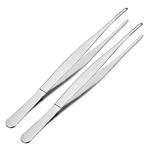 uxcell 2 Pcs 8-Inch Stainless Steel Straight Blunt Tweezers with Serrated Tip Daily Garden Tool - size: 8 inch