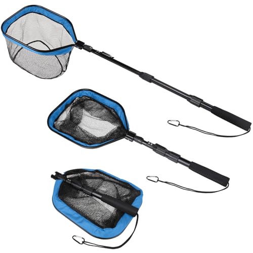 Yeahmart Floating Fishing Landing Net for Fresh & Saltwater, Foldable Telescopic Pole with Rubber Coated Mesh, Portable Collapsible Fish Net Gear for Kayak Boat Trout Bass, Blue, 31.5/39.3/47.2 inch - size: 47.2" Total Length (Telescopic Handle)