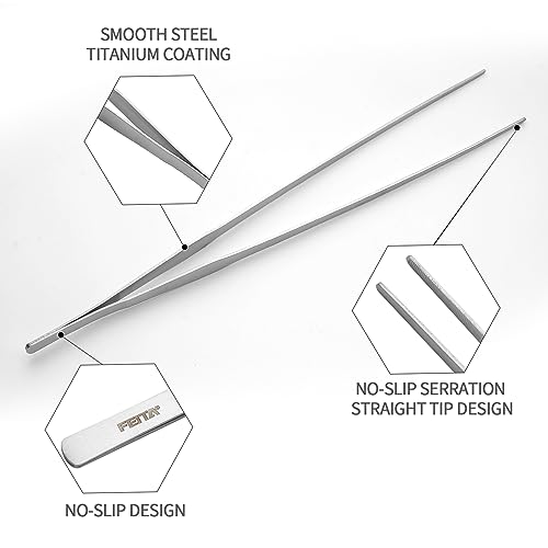 Aquarium Tweezers Extra Long 15 inches Feed Tong clamps - FEITA Straight and Curved Stainless Steel 38cm Tweezers Set for Fish Tank Plants Aquascape Tools & Reptile Feeding Tongs - Sliver 2Pcs - color: Sliver 2pcs