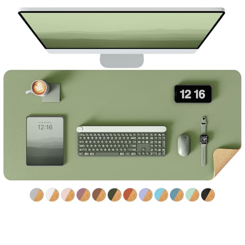 YSAGi Double-Sided Desk Pad, 35.4"x17"Leather Desk Mat, Eco Cork Desk Pad Protector,Large Mouse Pad,Waterproof Desk Blotter for Office/Home(Bamboo Green) - color: Bamboo Green, size: 35.4" x 17"