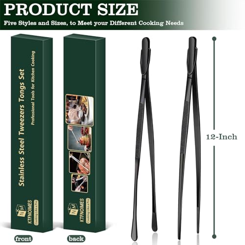 2 Pcs 12-Inch Cooking Tweezers Fine Tweezer Tongs, Extra-Long Stainless Steel Kitchen Tweezers, for Grilling, Serving, and Food Preparation,Black - color: Black