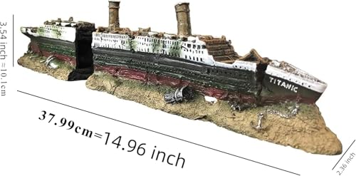 Aquarium Decor, Antique Roman Column Ruins & Titanic Shipwreck Ornament, European Castle Fish Tank Hideout Rocks for Aquascape & Underwater Landscaping
