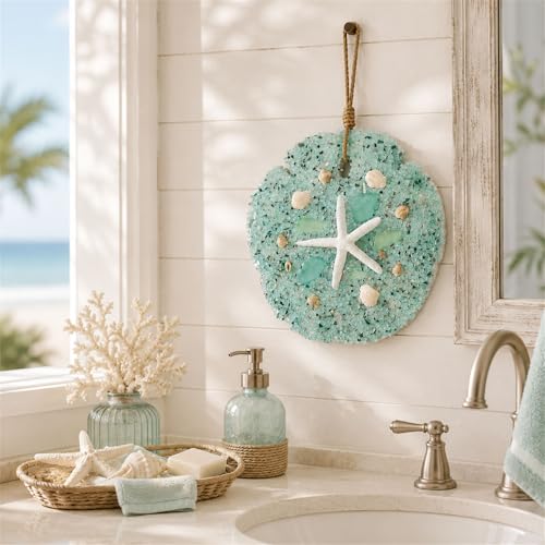 flangairy 3D Starfish Wall Decor, 7.9 Inch Beach Theme Bathroom Wall Hanging Art, Coastal Beachy Seashell Room Bedroom Kitchen Decorations for Home