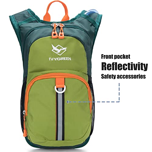 Ivygreen Kids Hydration Backpack, Hiking Backpack for Boys or Girls with 1.5L Water Bladder - color: Army Green, size: Medium