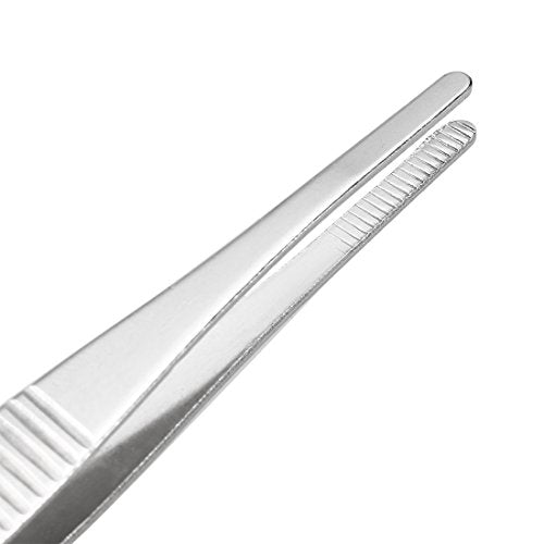 uxcell 2 Pcs Stainless Steel Straight Blunt Tweezers Serrated Tip, 5 Inch - size: 5 inch