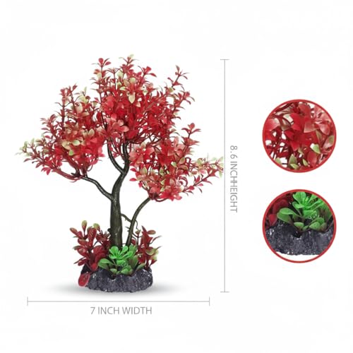 Mipukbay Aquarium Plants Tree - Red & Green Artificial Plastic Fish Tank Decor, Realistic Ornament Safe for Fish & Shrimp, Low-Maintenance Aquascaping Plants for Freshwater/Saltwater Tank Landscaping - color: Red & Green