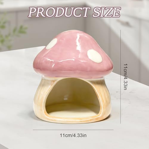 Betta Fish Tank Accessories, 4.33'' × 4.33'' Ceramic Mushroom House Aquarium Decor - Cute Pink Hideout Cave Ornament for Small Fish, Shrimp, Goldfish, Hamsters & Reptiles (Pink) - color: Pink