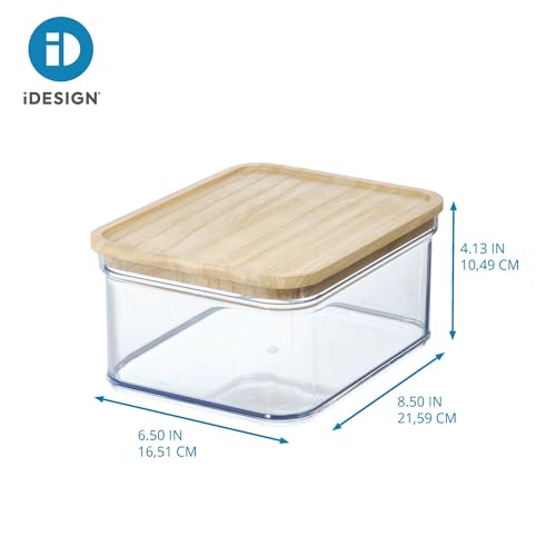 iDesign Recycled Plastic Crisp Storage Bin with Lid, The Rosanna Pansino Collection – 8.51” L x 8.51” W x 4.13” H, Clear Bin with Natural Wood Lid - size: Medium