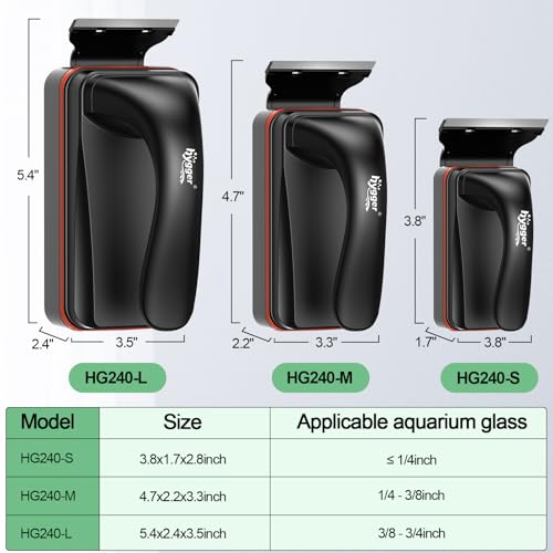 hygger Magnetic Aquarium Fish Tank Glass Cleaner,Detachable Dual-Blades Brush Tool with Floating Scrubber, Double Side Magnetic Scraper for 0-0.25 Inch Thick Glass Aquariums Tank (S) - size: S