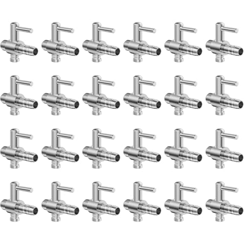 Pawfly 24 Pack Aquarium Thread Air Control Valves for 3/16" ID Airline Tubing Single Way Chromium Copper Air Flow Regulators for Air Pumps
