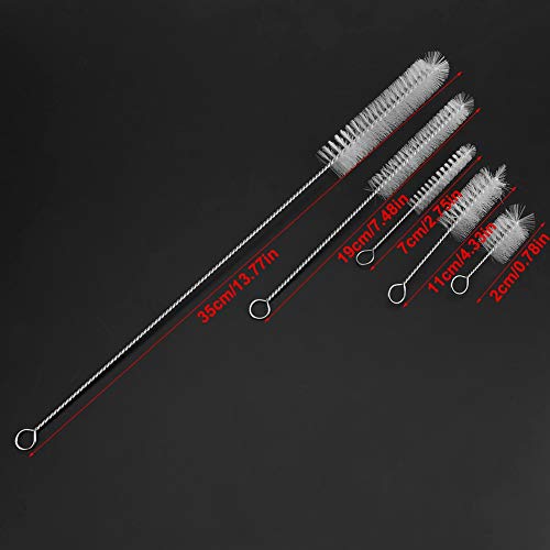 FDIT 5 Pcs Stainless Steel White Aquarium Cleaning Brush,Fish Tube Washing Brush Cleaner Clean Tool Set