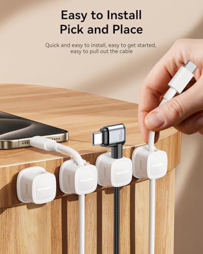12-Pack Magnetic Cable Clips Cord Organizer-Cable Smooth Adjustable, Rocoren Desk Cable Management Accessories,Cable Holder Clips Wire Holder Keeper for Desktop,Nightstand,Wall,Home Office,Phone,Car - color: 12-White