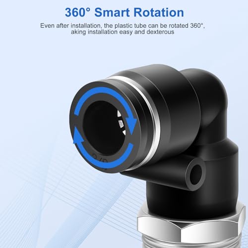 12 Pcs Push to Connect Fittings 3/8 Inch Tube OD x 1/2 Inch NPT Thread Pneumatic Male Straight and Elbow Quick Connect Air line fittings - size: 3/8"OD x 1/2"NPT