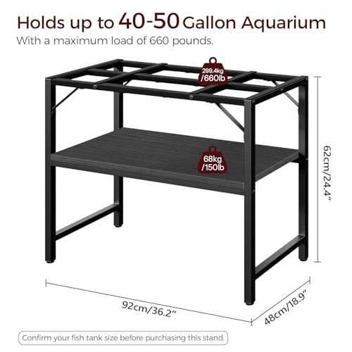MAHANCRIS 40-50 Gallon Fish Tank Stand, Aquarium Stand with 2-Tier Storage Shelves, Heavy Duty Breeder Turtle Terrarium Stand Rack for Home Office, 36.2" L x 18.9" W x 24.4" H, Black FTBK4001 - color: Black, size: 40-50 Gallon