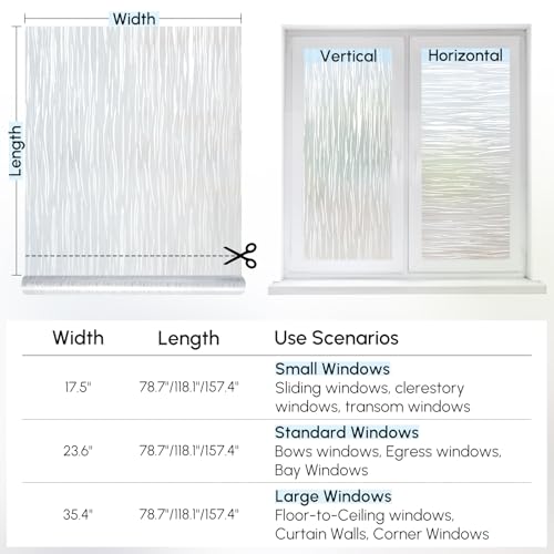 DOWELL Window Privacy Film, Frosted Glass Privacy Window Film, Static Cling Vinyl Clings, UV Blocking Heat Control Glass Covering, Removable Decorative Door Sticker for Home Office, 17.5" x 118.1" - color: Frosted Wave, size: 17.5" X 118.1"