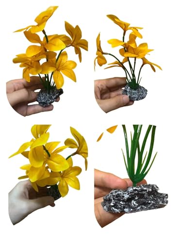 JGbaby Artificial Aquarium Plants,Fish Tank Decorations Betta Leaf Hammock 7in Realistic Silk & Plastic Plants, Hideout Decor for Betta. Goldfish,Reptiles,Small Tanks (Yellow Type-A) - color: Yellowtype-a, size: 7 inches
