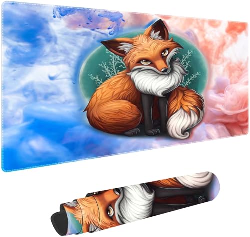 Watercolor Fox Customized Large Extended Gaming Mouse Pad with Stitched Edges and Non-Slip Rubber Base,Suitable for Office and Home Use,31.5x15.7 Inches - color: Watercolor Fox