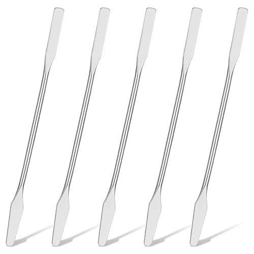 TIESOME 5 Pcs Lab Spatula, Small Stainless Steel Micro Spatula, Double Ended Mini Metal Spatulas with Square and Round Ends, Portable Makeup Mixing Tool for Cosmetics, Wax, Resin, Clay (Silver)
