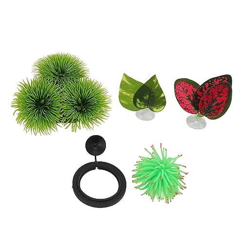 5Pcs Betta Fish Leaf Pad Set, Betta Fish Hammock with Suction Cup, Realistic Aquarium Leaf Ornament and Feeding Ring for Betta Lounger Resting Bed with Decor