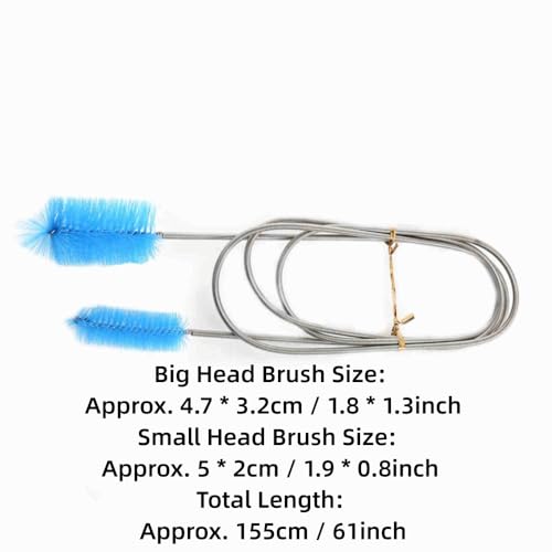 61 Inch Double Ended Tube Cleaner Stainless Steel Spring with Nylon Brush Wire Flexible Aquarium Cleaning Brush for Fish Tank Pipes 9-35mm