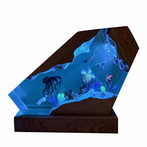 Octopus Ocean Resin Lamp, Handmade Wooden Table Resin Night Light, USB Port Art Ornaments for Home Office Decor, Scuba Diver Gifts for Birthday Holiday, Valentine's Day Gifts for Husband - color: Octopus, size: L