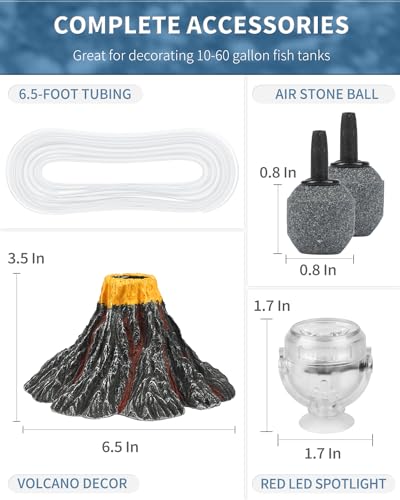 Uniclife Aquarium Volcano Ornament Kit with Air Stone Bubbler Fish Tank Decorations - color: Yellow