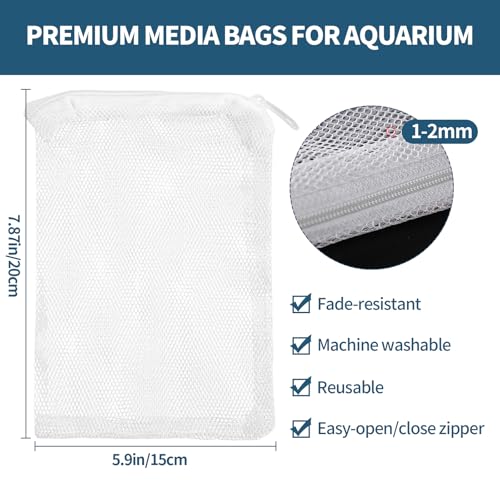 10 Pack 7.8 x 5.9 Inch Media Bags for Aquarium, Aquarium Filter Media Bags with Zipper, Fish Tank Fine Mesh Bag for Carbon, Bio Balls, Ceramic Rings, Volcano Rock(White) - color: White