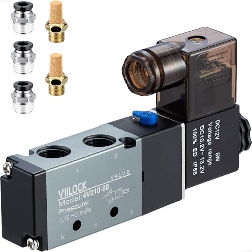 Pneumatic Solenoid Valve, 5 Way 2 Position 1/4”NPT Single Coil Pilot-Operated Electric Air Control Valve 4V210-08 (DC12V Junction Box) - style: DC12V Junction Box