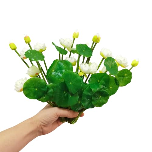 6 Pcs White Artificial Lily, 10" Silk Plants Floating Flowers, Plastic Flowers Lotus Decor for Fish Tank & Home Decor - color: White