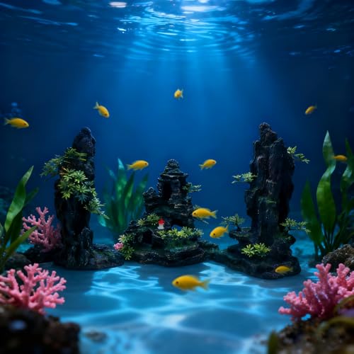 Large Aquarium Decoration Resin Fake Rock Mountain Ornament Landscape Castle Decoration Fighting Fish Reptiles Turtles Hiding Cave Fish Tank Ornaments Accessories - Height 10.7 inches (Green) - color: Green