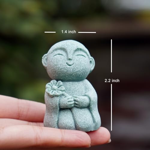 OwMell Japanese Jizo Monk Statue, Buddha Jizo Figurine Memorial Aquarium Statue Ornament - Flower - color: Flower Stone