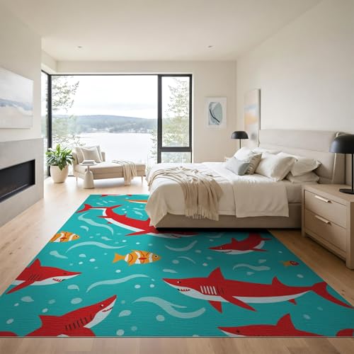 9'x12' Washable Flatwoven Rug, Red Contemporary Shark Stain Resistant Massive Carpet for Dining Room, Basement, Large Office, Non-Slip Chair-Friendly Mat | Ref:2070035 - color: Blue/Pattern 12, size: 9' x 12' (Rectangular)