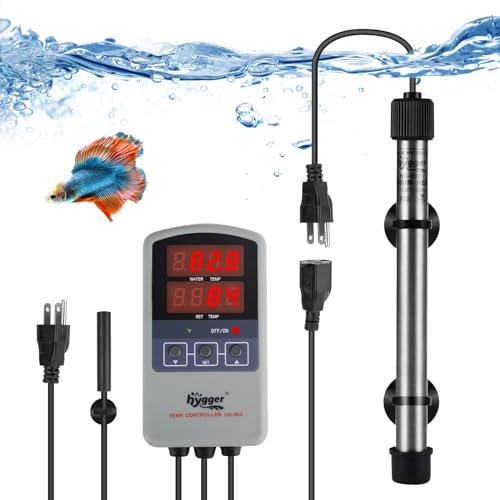 hygger Marine 50W Titanium Aquarium Heater for Salt Water and Fresh Water, Digital Submersible Heater with External IC Thermostat Controller and Thermometer, Fish Tank Heater for Fish Tank 5-10 Gallon - size: 50W (5-10 gallon)