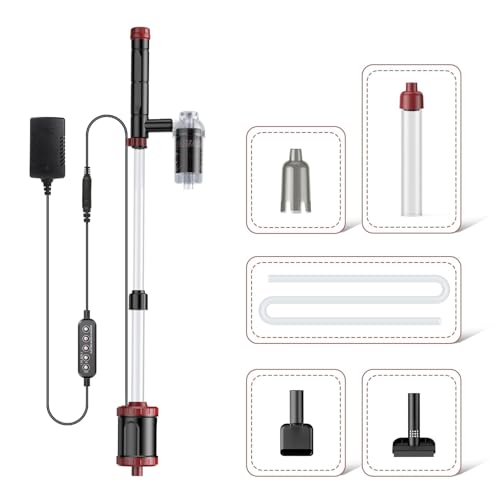 AKKEE Aquarium Vacuum Gravel Cleaner, 36W Electric Fish Tank Cleaner Vacuum, 8 in 1 Multifunctional Aquarium Cleaner for Automatic Water Change, Wash Sand, Water Circulation and Timed Off，red