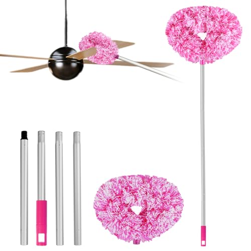 Ceiling Fan Cleaner Duster Reusable Microfiber Ceiling Fan Blade Cleaner Removable Duster with Extension Pole Adjusts 13 to 49.7 Inch for Cleaning Walls Furniture Door Window Top (Rosy White) - color: Rosy White