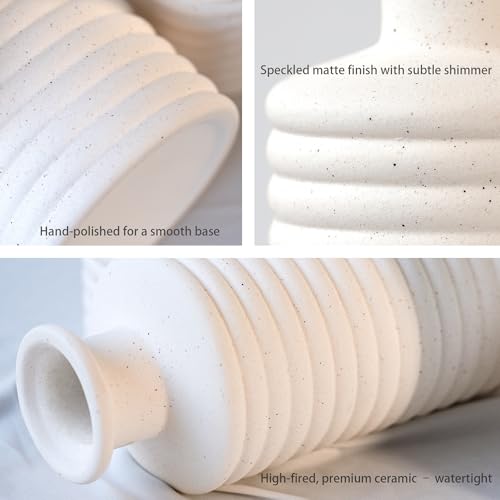 Ceramic Vase Set, Cream White Vases Home Decor, Boho Rustic Farmhouse Vase for Pampas Grass Fresh Flowers, Modern Vases for Living Room, Bedroom, Bathroom, Entryway, Dresser Table Decor - color: White