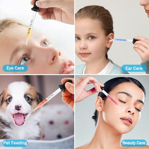 Herain Eye Dropper 8 Pack, Glass Pipette Dropper, 1 ml Droppers Tool for Essential Oils, Crafts, Ear Eye, Lab, Measuring and Transferring a Variety of Liquids, Bent & Straight Tips - style: Large Rubber Bulb-8pcs