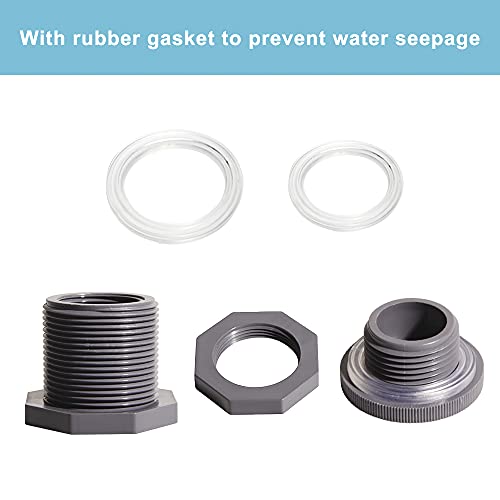 Ququyi 1/2 Inch PVC Bulkhead Water Tank Connector Adapter Fitting with Plugs Thru-Bulk Pipe Fitting for Rain Barrels, Aquariums, Ponds(Set of 1) - size: 1/2"-1pcs