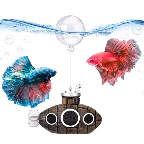 SARDVISA 2.1 in Mini Floating Submarine Fish Tank Decoration, Safe Resin Aquarium Decoration for Betta Toys, Cichlid, Goldfish, Shrimps and Hermit Crabs, Cute Retro Underwater Fish Tank Accessories - size: 2.1'' Mini Floating Submarine