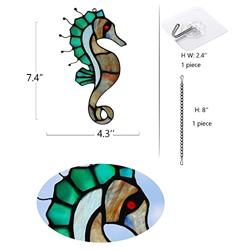 Seahorse Decor Stained Glass Window Hanging,Sea Nautical Gift Suncatcher Hanging Ocean Theme Decor for Living Room,Bathroom,Kitchen,Birthday Gifts for Mom,Women - color: P