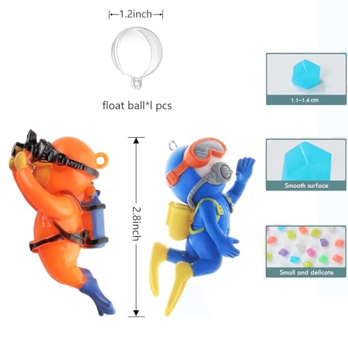 Muzero Fish Tank Decorations Aquarium Floating Diver,100 Luminous Stone Glow in The Dark Pebble and 2 Floating Ornaments Accessories for Fish Tank Decor - color: Diver Set