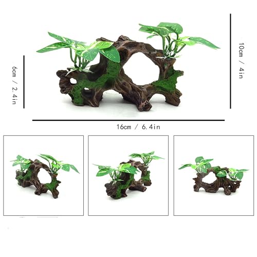 alfyng Resin Driftwood Fish Tank Decorations Trunk Cave Aquarium Decor Ornaments Simulation Plants Betta Silk Leaf Tank Accessories Goldfish Bowl Décor (B) - color: B