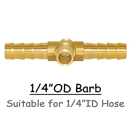 Uenede 2PCS Solid Brass 1/4"OD Barb Fittings 4-Way Union Intersection Hose Pipe Barb Fitting for Water/Oil/Gas - size: 1/4" Barb, style: Cross (4 Way)