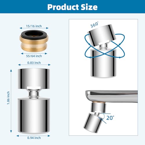 Hibbent NSF/ANSI/CAN 61 Certified Faucet Aerator, CUPC Certification 360° Twist Kitchen Sink Aerator, Dual-function Sink Sprayer Attachment, Faucet Replacement Part 55/64'' Female Thread, Chrome - color: Chrome, style: Classic 360 Degree Faucet Aerator