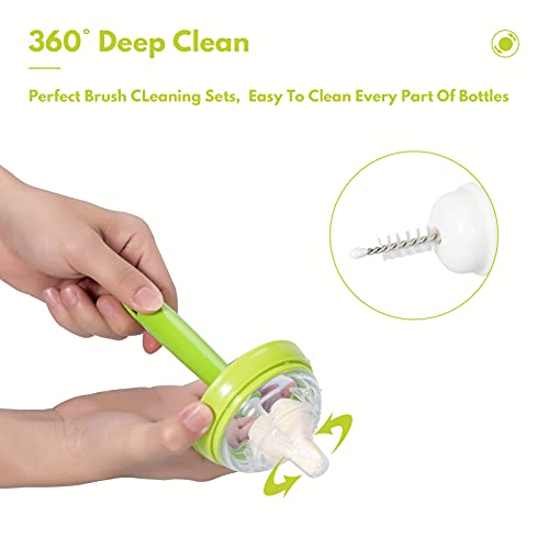 8 Piece Sponge Nipple Bottle Brushes, Baby Bottle Brush with 3 Piece Nipple Cleaner, 3 Piece Replacement Heads and 2 Piece Straw Brushes, Green