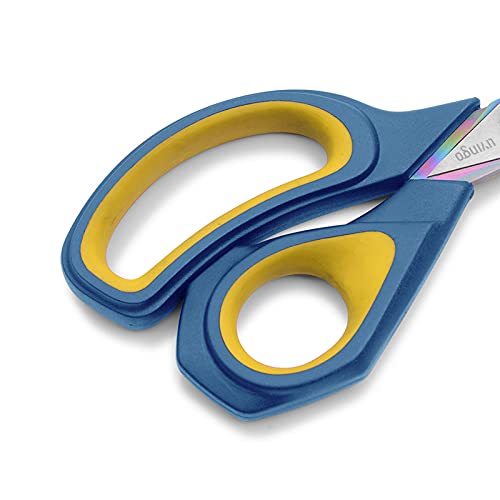 LIVINGO 2 Pack Sharp Fabric Scissors - Heavy Duty Scissors All Purpose, Titanium Coated Forged Sewing Shears for Tailor Dressmaking Crafting Cutting Clothes Leather, 8.5" & 9.5", Blue & Yellow - color: Blue & Yellow