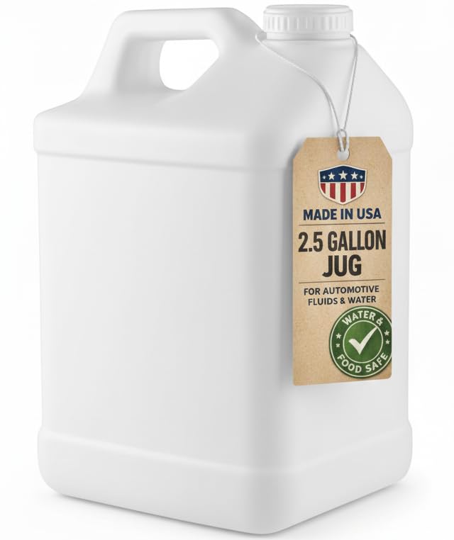 kitchentoolz 2.5 Gallon Water Jug – Heavy-Duty HDPE Carboy for Automotive Used Oil & Liquid Storage – 10 Quart Mixing Container with Secure Lid – Made in USA - White - color: White