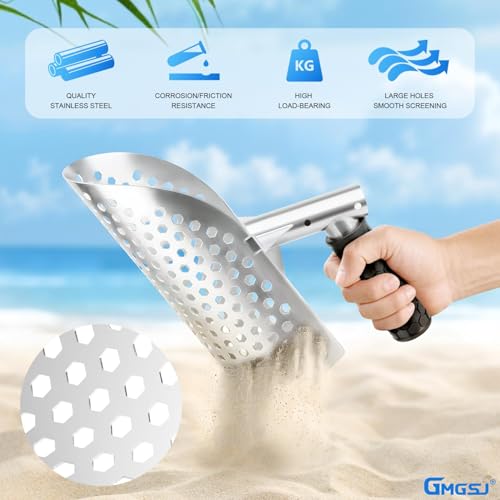 Sand Scoop for Metal Detecting, Stainless Steel Metal Detector Scoop with Long Steel Handle, Metal Detector Accessories, Sand Sifter for the Beach, Large 2
