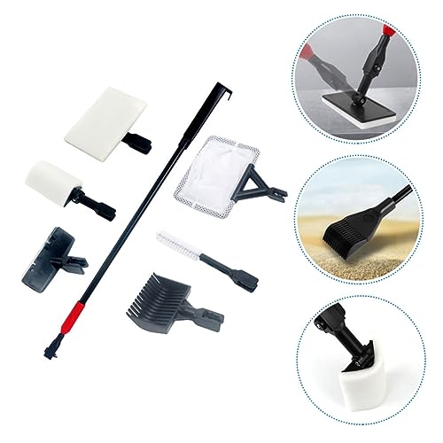 Kisangel 1set Aquarium Cleaning Tools Fish Tank Brush Kit Replaceable Fine Mesh Net Easy Storage Essential Scrubber for Freshwater Aquariums